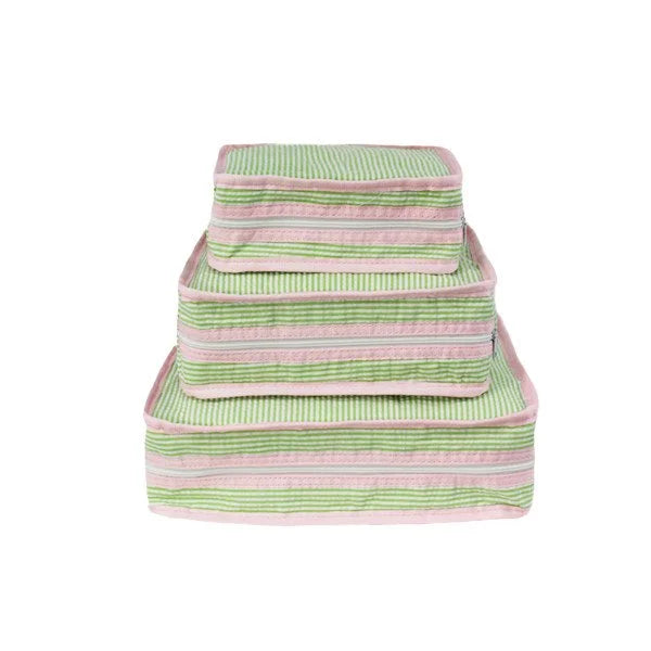 Stacking Set - Green with Pink Trim Searsucker