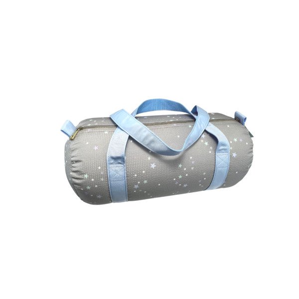Medium Duffle - Little Stars Grey with Blue Trim